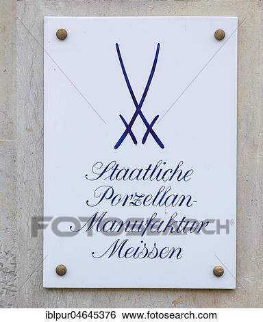 Stock Photograph - Sign Meissen national Porcelain Manufactory with Swords, Meissen, Saxony, Germany, Europe. Fotosearch