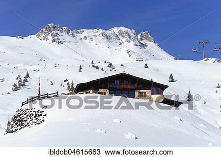 Stock Image - Ski hut Weitmoser Schloßalm, Ski area Schloßalm, Bad Hofgastein, Salzburger Land, Austria, Europe. Fotosearch