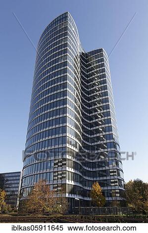 Stock Photography - Sky Office office building, Ingenhoven Architekten, Düsseldorf-Golzheim, North Rhine-Westphalia, Germany, Europe. Fotosearch