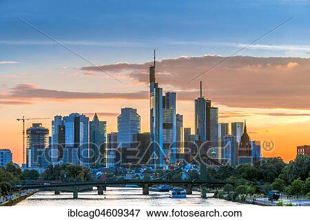 Skyline at sunset, Deutschherrnbrücke, Frankfurt am Main, Hesse, Germany, Europe View Large Photo Image Stock Photo - Skyline at sunset, Deutschherrnbrücke, Frankfurt am Main, Hesse, Germany, Europe. Fotosearch