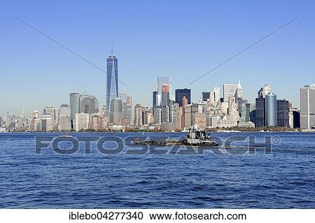 Stock Image - Skyline Financial District with One World Trade Center, Manhattan, New York City, New York, USA, North America. Fotosearch