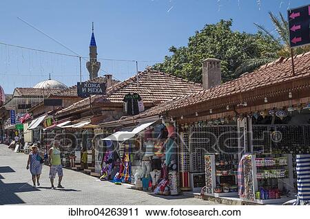 Stock Image - Small street with souvenir shops, Side, Side Belediyesi, Antalya, Turkey, Asia. Fotosearch