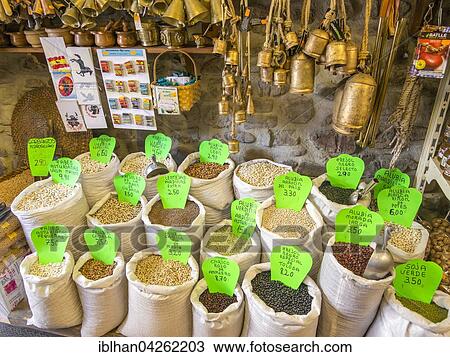 Stock Image - Spices in a shop, Potes, Cantabria, Spain, Europe. Fotosearch