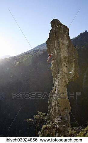 Sport climber on a rocky pinnacle, Ehnbachklamm gorge, Zirl, Tyrol, Austria, Europe View Large Photo Image Stock Photograph - Sport climber on a rocky pinnacle, Ehnbachklamm gorge, Zirl, Tyrol, Austria, Europe. Fotosearch