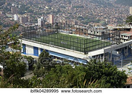 Sports ground overlooking city center, Comuna 8, Medellin, Antioquia Department, Colombia, South America View Large Photo Image Stock Photography - Sports ground overlooking city center, Comuna 8, Medellin, Antioquia Department, Colombia, South America. Fotosearch