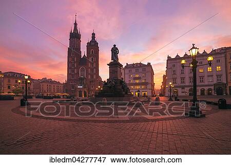 St. Mary's Basilica, market square, Krakow, Poland, Europe View Large Photo Image Stock Photo - St. Mary's Basilica, market square, Krakow, Poland, Europe. Fotosearch