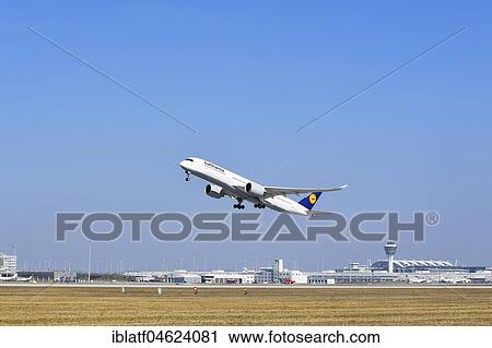 Start, departure, Lufthansa Airbus A350-900, Runway South, Munich Airport, Upper Bavaria, Germany, Europe View Large Photo Image Stock Image - Start, departure, Lufthansa Airbus A350-900, Runway South, Munich Airport, Upper Bavaria, Germany, Europe. Fotosearch