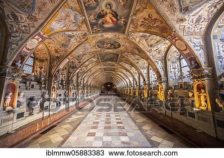 Stock Image - Statues in the Renaissance Antiquarium or Hall of Antiquities in the Munich Residence, Munich, Upper Bavaria, Bavaria, Germany, Europe. Fotosearch