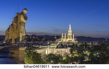 Statues of famous scientists on the roof of the Natural History Museum at night, view of Parliament and the City Hall, Vienna, Austria, Europe View Large Photo Image Stock Image - Statues of famous scientists on the roof of the Natural History Museum at night, view of Parliament and the City Hall, Vienna, Austria, Europe. Fotosearch