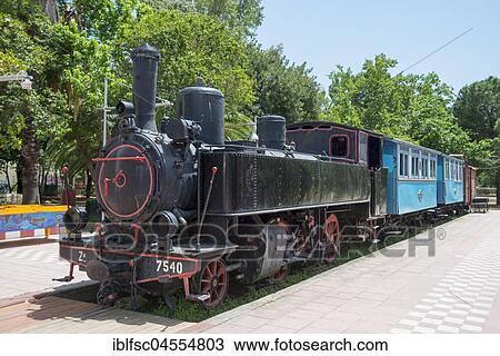 Stock Image - Steam locomotive, railway park, Kalamata, Messenia, Peloponnese, Greece, Europe. Fotosearch