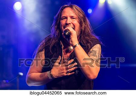 Stock Photography - Steven Mageney, singer of the Swiss hard rock band Crystal Ball live at the Schüür Lucerne, Switzerland, Europe. Fotosearch
