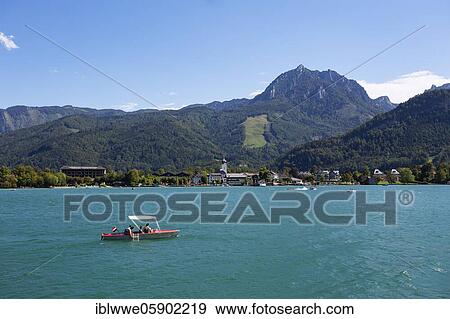 Stock Photo - Strobl am Wolfgangsee with Rettenkogel, Salzkammergut, Province of Salzburg, Austria, Europe. Fotosearch