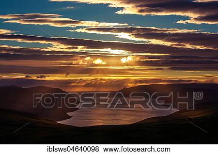 Stock Photo - Sunset over the Tufjord near the North Cape, Norway, Europe. Fotosearch