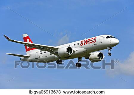 Swiss International Air Lines' Bombardier CSeries CS300 aircraft on approach to Geneva Airport, Switzerland, Europe View Large Photo Image Stock Image - Swiss International Air Lines' Bombardier CSeries CS300 aircraft on approach to Geneva Airport, Switzerland, Europe. Fotosearch
