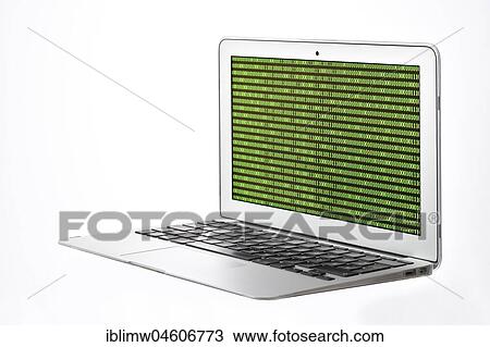 Stock Image - Symbol image cybercrime, laptop with digital binary code. Fotosearch