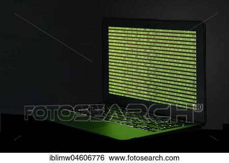 Stock Photograph - Symbol image cybercrime, laptop with digital binary code. Fotosearch