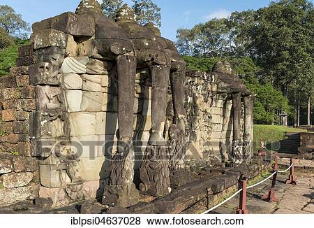 Stock Photo - Terrace of the Elephants, Angkor Thom, Cambodia, Asia. Fotosearch