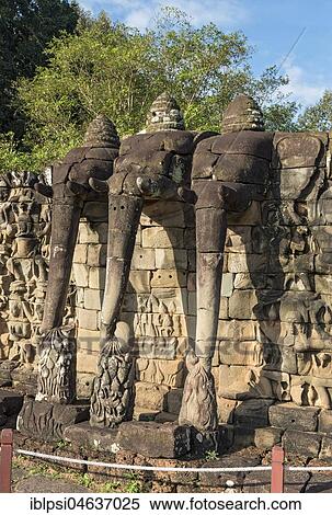 Terrace of the Elephants, Angkor Thom, Cambodia, Asia View Large Photo Image Stock Photography - Terrace of the Elephants, Angkor Thom, Cambodia, Asia. Fotosearch