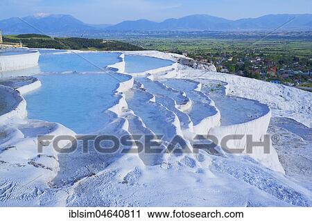Terraced travertine thermal pools, Pamukkale, Anatolia, Turkey, Asia View Large Photo Image Stock Image - Terraced travertine thermal pools, Pamukkale, Anatolia, Turkey, Asia. Fotosearch