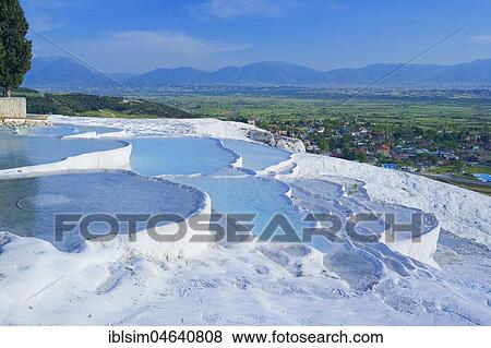 Terraced travertine thermal pools, Pamukkale, Anatolia, Turkey, Asia View Large Photo Image Stock Photo - Terraced travertine thermal pools, Pamukkale, Anatolia, Turkey, Asia. Fotosearch