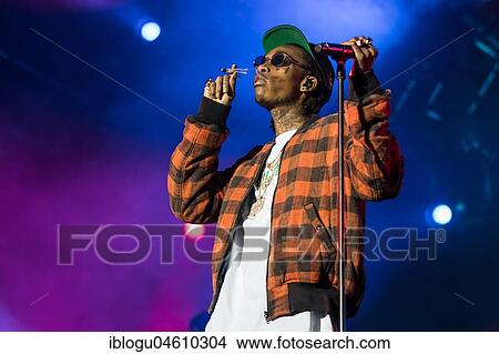 Picture - The American rapper Wiz Khalifa live at the 26th Heitere Open Air in Zofingen, Aargau, Switzerland, Europe. Fotosearch