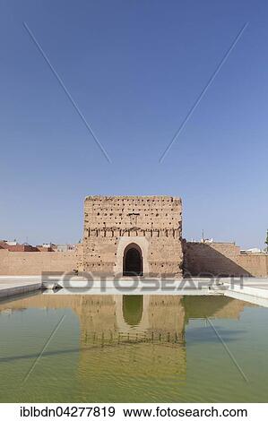 Stock Photo - The audience pavilion and pool, El Badi Palace, Marrakech, Morocco, Africa. Fotosearch