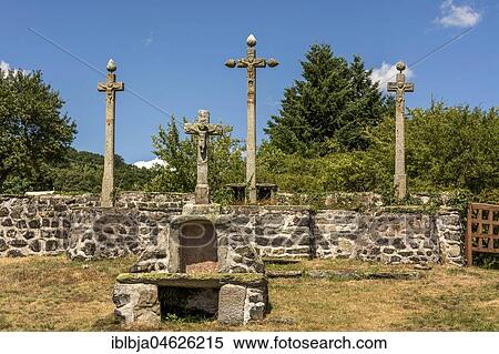 The calvary of Rosières village, Haute Loire department, Auvergne-Rhône-Alpes, France, Europe View Large Photo Image Stock Photography - The calvary of Rosières village, Haute Loire department, Auvergne-Rhône-Alpes, France, Europe. Fotosearch