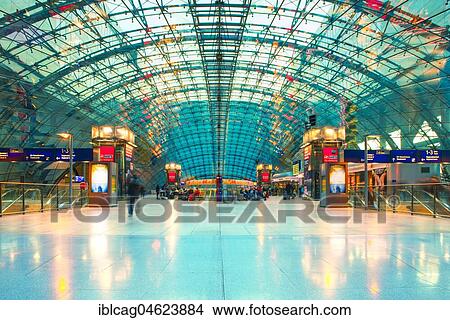 Picture - The Hall The Square above the long-distance railway station at Frankfurt Airport, Hesse, Germany, Europe. Fotosearch