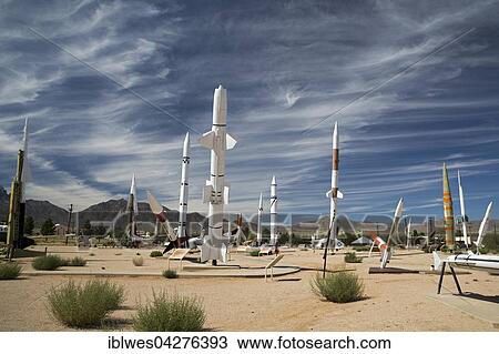 Stock Image - The Missile Park, White Sands Missile Range museum, Las Cruces, New Mexico, United States, North America. Fotosearch