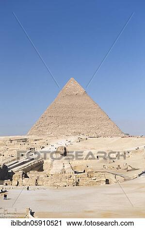Stock Image - The pyramid of Khafre with the Sphinx, Giza, Egypt, Africa. Fotosearch