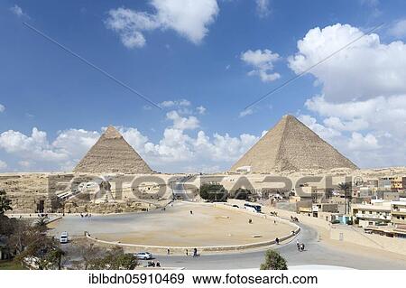 Stock Photo - The pyramids of Khufu and Khafre with the Sphinx, Giza, Egypt, Africa. Fotosearch