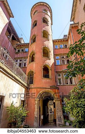 The Rose Tower, at the Crible House, Quartier Saint Jean, Lyon, Auvergne Rhone Alpes, France, Europe View Large Photo Image Stock Image - The Rose Tower, at the Crible House, Quartier Saint Jean, Lyon, Auvergne Rhone Alpes, France, Europe. Fotosearch
