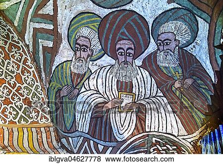 Stock Photo - The Saints Isaac, Abraham and Jacob, fresco in the Orthodox rock church Abuna Yemata Guh, Gheralta region, Tigray, Ethiopia, Africa. Fotosearch