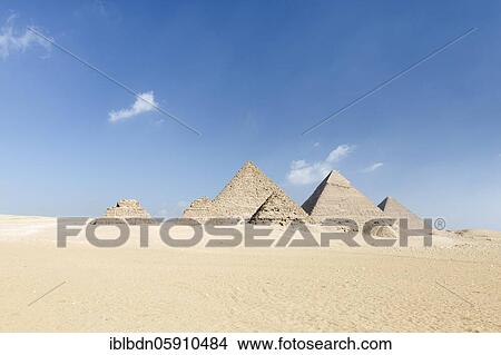 The three main pyramids with the three queen's pyramids in the foreground, Giza, Egypt, Africa View Large Photo Image Picture - The three main pyramids with the three queen's pyramids in the foreground, Giza, Egypt, Africa. Fotosearch