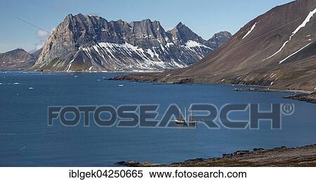 Stock Photography - Three-masted sailing ship Antigua in Adriabukta, Hornsund, Spitsbergen, Arctic, Norway, Europe. Fotosearch