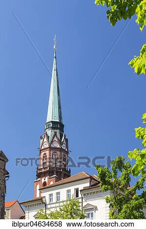 Stock Photo - Tower of the church St. Nikolai, Löbau, Saxony, Germany, Europe. Fotosearch