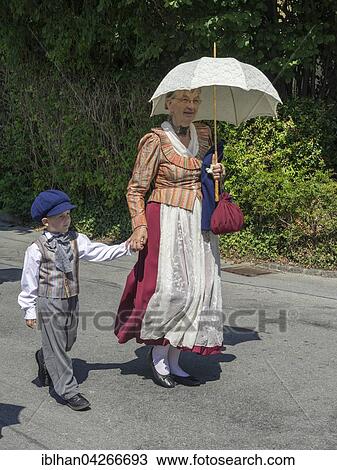Stock Image - Traditional parade on the Schliersee church day, Kirchtag, through the town, Schliersee, Bavaria, Germany, Europe. Fotosearch
