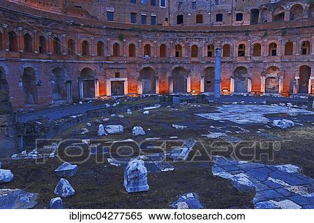 Trajan's Forum, Foro di Traiano, Trajan's Market at dusk, Roman Forum, Rome, Lazio, Italy, Europe View Large Photo Image Stock Photography - Trajan's Forum, Foro di Traiano, Trajan's Market at dusk, Roman Forum, Rome, Lazio, Italy, Europe. Fotosearch