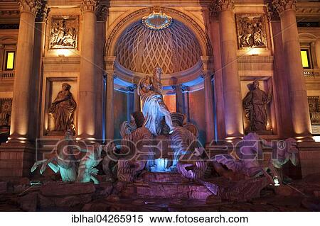 Stock Photography - Trevi Fountain replica, Caesars Palace Hotel, night scene, Las Vegas, Nevada, USA, North America. Fotosearch
