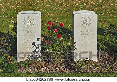 Stock Photograph - Two grave stones with roses, cemetery, Durnbach, Tegernsee, Bavaria, Germany, Europe. Fotosearch