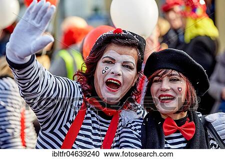 Stock Image - Two women in disguise at the Möhnenumzug, carnival, Mülheim-Kärlich, Rhineland-Palatinate, Germany, Europe. Fotosearch