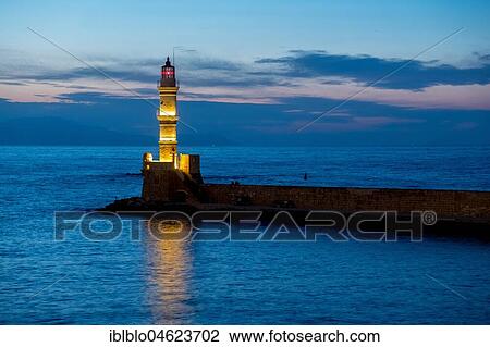 Venetian lighthouse at the port of Chania in the evening light, Crete, Greece, Europe View Large Photo Image Stock Image - Venetian lighthouse at the port of Chania in the evening light, Crete, Greece, Europe. Fotosearch