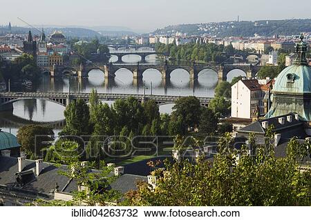 View from Letna Hill over the Vltava River bridges to the historic centre with bridge tower, Prague, Czech Republic, Europe View Large Photo Image Stock Image - View from Letna Hill over the Vltava River bridges to the historic centre with bridge tower, Prague, Czech Republic, Europe. Fotosearch