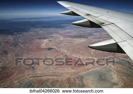 Stock Photograph - View from plane, Factory Butte right, surroundings, Utah, United States, North America. Fotosearch