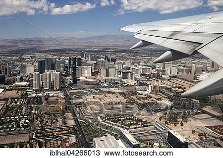 Stock Image - View from plane, hotels on Las Vegas Boulevard South, Las Vegas Strip, The Strip, Las Vegas, USA, North America. Fotosearch