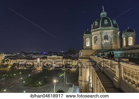 Stock Photo - View from the roof of the Natural History Museum to the new Museumsquartier near Nacht, Vienna, Austria, Europe. Fotosearch