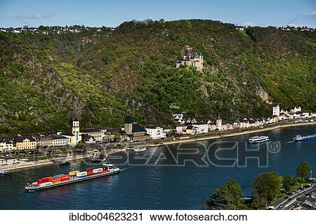 View of St. Goarshausen and castle Burg Katz, Rhineland-Palatinate, Germany, Europe View Large Photo Image Stock Image - View of St. Goarshausen and castle Burg Katz, Rhineland-Palatinate, Germany, Europe. Fotosearch