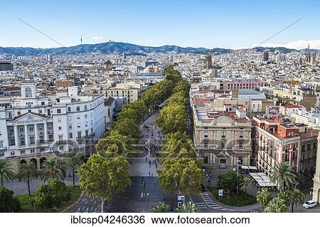 View of the historic centre with Las Ramblas, La Rambla, Barcelona, Catalonia, Spain, Europe View Large Photo Image Stock Photograph - View of the historic centre with Las Ramblas, La Rambla, Barcelona, Catalonia, Spain, Europe. Fotosearch