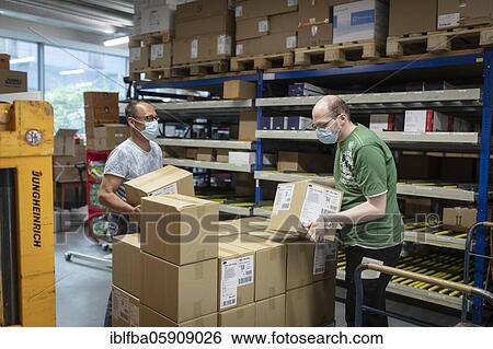 Stock Photograph - Warehouse, delivery of disinfection material, Agatharied Hospital, Agatharied, Bavaria, Germany, Europe. Fotosearch