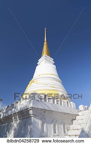 Stock Photo - Wat Phra Chedi Luang temple, top of Khao Tang Kuan hill, Songkhla, Thailand, Asia. Fotosearch